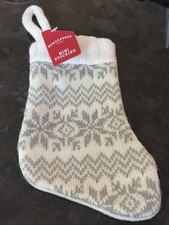 Wondershop Mini Beige  White Christmas Stocking Snowflake NWT