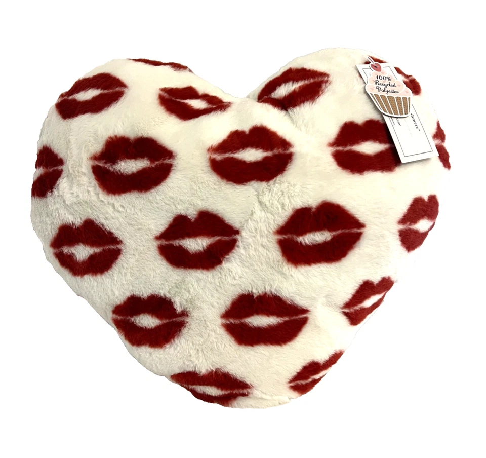 Cupcakes and Cashmere Heart Decorative Pillow Red Shaped Lips Fluffy NWT - Image 2 of 4