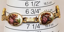 Bracelet Vintage Ton Or FRAGONARD Scène Couple Amoureux 5 Cabochons Panneaux