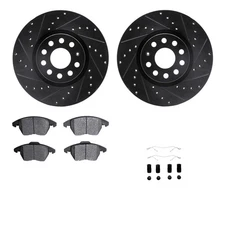For Volkswagen Jetta 06-14 Drilled & Slotted Front Brake Kit w Semi-Metalic Pads