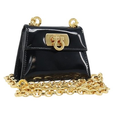 Salvatore Ferragamo Pouch Gancini Bag Patent leather Black Gold