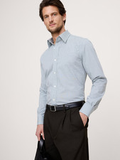 Banana Republic M Slim-Fit Wrinkle-Resistant Dress Shirt Green Gingham 860786