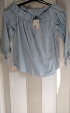 Blue Checked Off The Shoulder Top new with tags