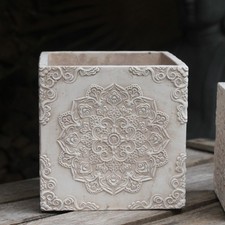 Mandala Übertopf Ornament Creme Weiß Shabby Blumentopf Pflanztopf Landhaus 