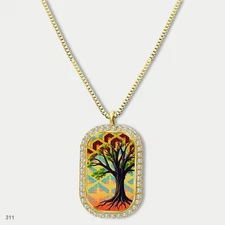 Gorgeous Colorful Tree of Life Pendant Necklace Chain Graphic Dog Tag Chain Gift