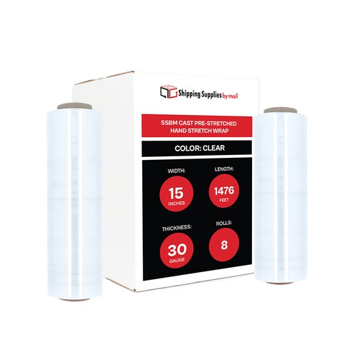 8 Rolls 30 Gauge Pre Stretch Film Hand Shrink Wrap Biodegradable 15"x1476' Clear - Picture 2 of 8