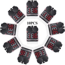 10 Pieces 2-in-1 Lipo Battery Voltage Tester and Low Voltage Buzzer Alarm - C...