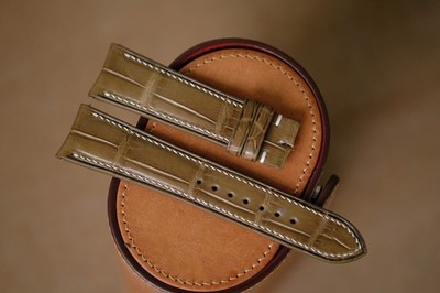 Handmade beige Leather watch strap band size 20/18   Custom Size Length