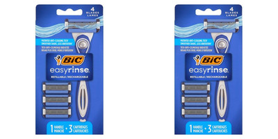 BIC Easy Rinse Razor Kit 2 Pack Handle + 3 Cartridges Each Men's Set