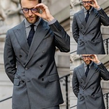 Gray Men's Suits Business Tuxedos Peak Lapel Party Jacket 2Pcs Casual Dinner