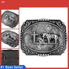 Cross Cowboy Kneeling Prayer Horse Belt Buckle Zinc Alloy 1.5 Inch Belt Fits