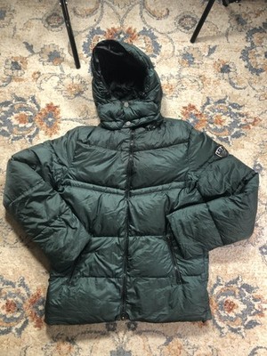 Emporio Armani EA7 Jacket Mens Large Green Down Puffer Hooded Quilted Coat