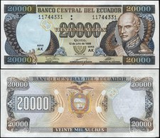 Ecuador Banknote 20000 sucres 12.07.1999 Unc Cat# P.129f