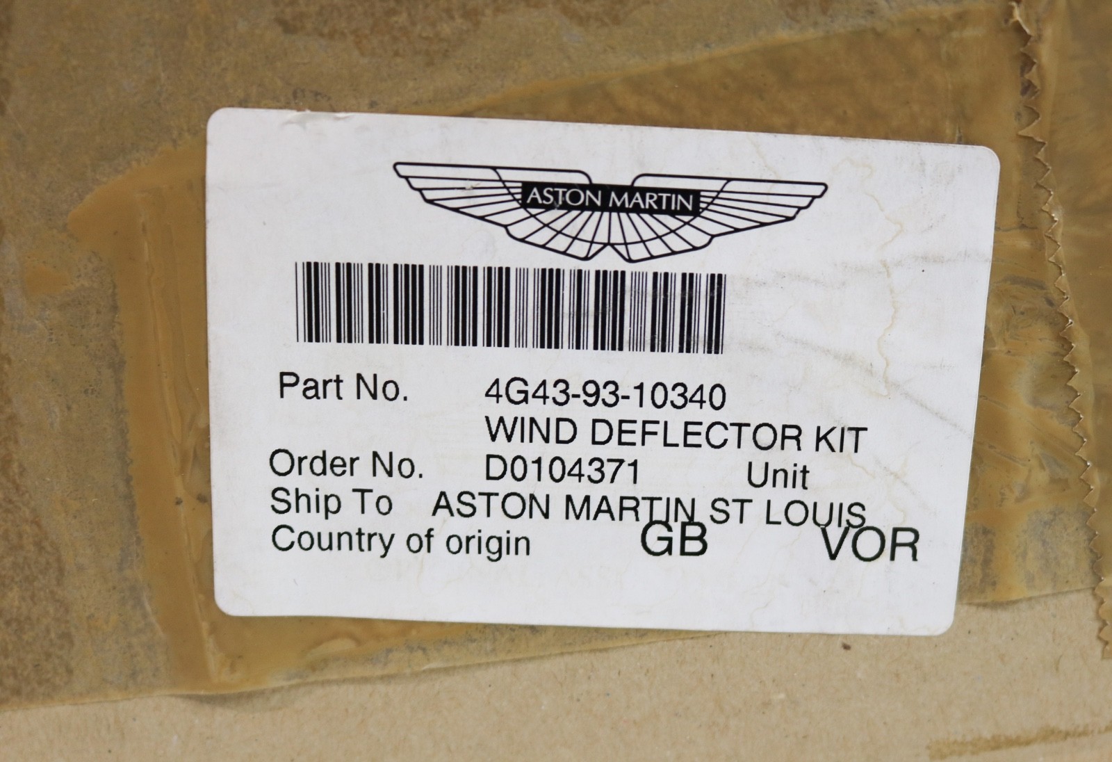 4G439310340 OE Aston Martin Wind Deflector Kit With Bag