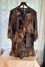 Entro Tunic Dress Women's Medium Paisley Print Boho Peasant Lined (GG3)