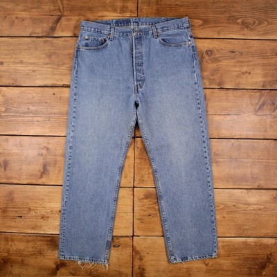 Vintage Levis 501 Jeans 38x30 90s Blau Regular Straight USA Made Light Denim