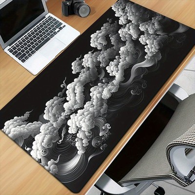 A Black And White Cloud HD Printed Desk Mat, Multifunctional XXL Mouse Pad, Ke