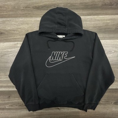 Vintage Nike Hoodie Mens Medium Black Fleece Pullover Big Logo Swoosh Y2K