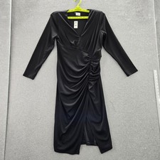 Express Women Dress L Black Sheath Ruched Long Sleeve NWT