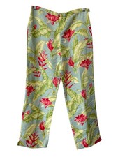 Vintage 90s Rafael Tropical Print Pants Size 10 Flat Front Linen Deadstock NEW