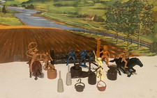 Vintage Marx 54mm cowboys Cavalry Marx Playset 1960's Anvil churn pots access 