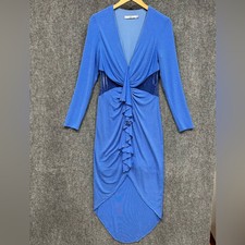 SHO by Tadashi Shoji PROM dress MEDIUM blue metallic jersey long sleeve high low