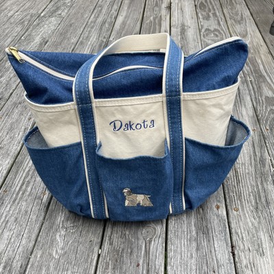VTG LL Bean Boat And Tote Bag Gardening Blue Denim Zipper 6 Pocket
