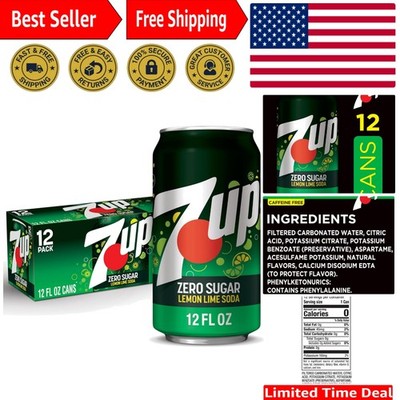 Refreshing Zero Sugar 7-Up Lemon Lime, 144 Fl Oz, Perfect for Cocktails & Baking
