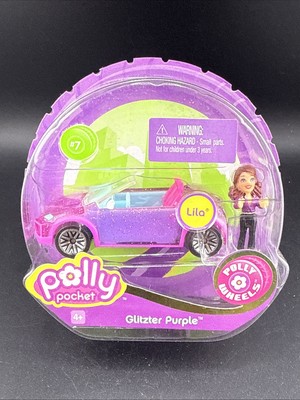 2006 Polly Pocket Mattel #7 GLIZTER PURPLE WHEELS LILA super nice