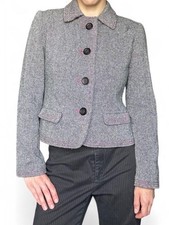 Vintage Y2K Gap Wool Blazer Jacket Gray Pink Stitching Women s Size 6 Preppy