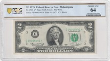 1976 $2 Low Serial Star Star Note PCGS Graded 64