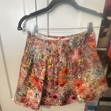 Valentino Silk Chiffon Floral Pleated Lined A-Line Short Skirt Women s 36