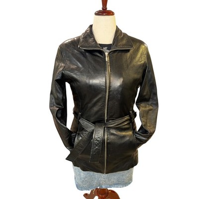 Pelle Studio Wilsons Black Leather Belted Jacket Thinsulate Womens Medium