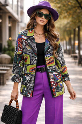 #ad #ad Berek Collective Works Blazer M Abstract Artwear Boho Retro Jacket Womens $42.00