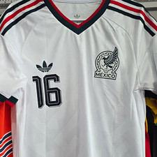 adidas Mexico National Team Soccer Jersey J. Quiñones #16 White/Black/Red M