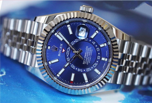 2022 Rolex 42mm Sky Dweller Ref 326934 - Gold Fluted Bezel - Blue Dial - Jubilee