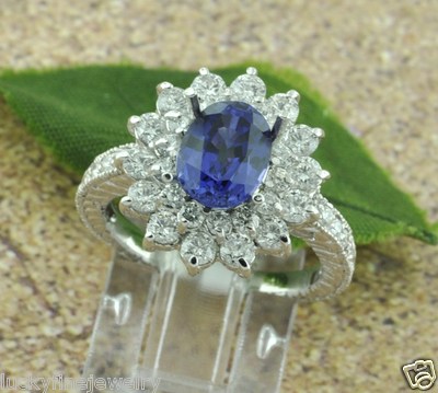 4.14 ct 14k White Gold Ladies Natural Blue Sapphire & Diamond Ring 5.0 grams 