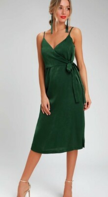 forest green wrap dress Latest Printed Green Cotton Midi Dress For Festival main image 0