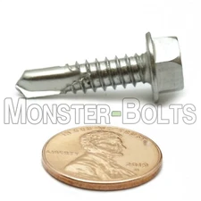 #14 Stainless Steel Self-Drilling Sheet Metal / TEK Screws, Hex Washer Head 410