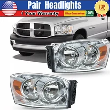 For 2006-2008 Dodge Ram 1500 2006-2009 Ram 2500 3500 Headlights Chrome Lamp Pair