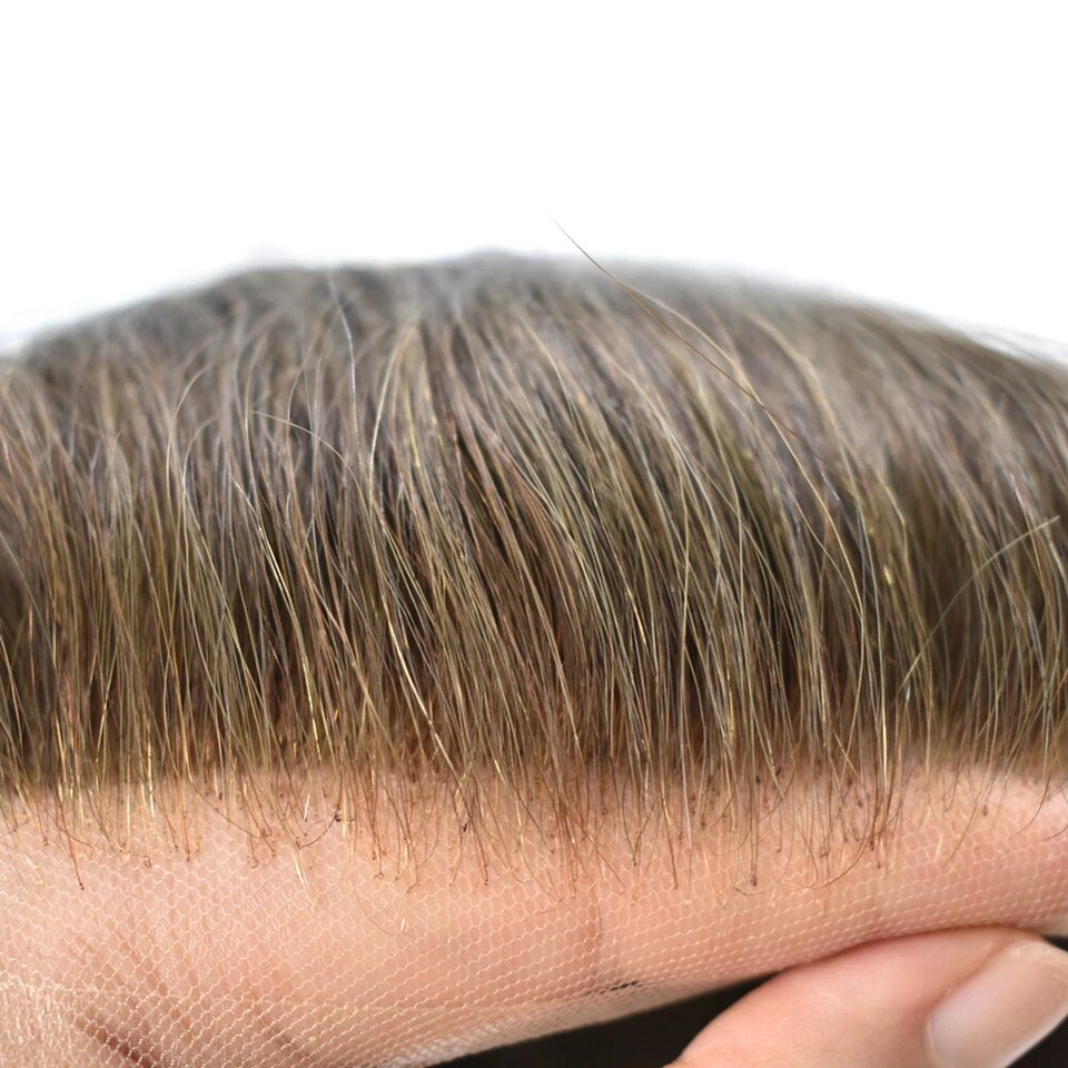 Sistemas de reemplazo de cabello natural de poli PU toupee frontal de encaje francés para hombre Foto 4 de 4