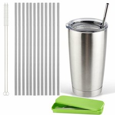 Set of 12 Stainless Steel Straws, Reusable Metal Drinking Straight Straws