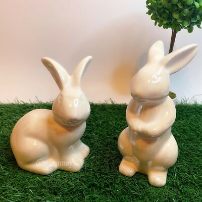 Way To Celebrate Easter Dolomite White Finish Bunny Decoration 8'' Set of 2 (NWT)