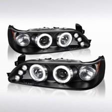 For 1993-1997 Toyota Corolla Black Housing Projector Halo Headlights Jdm