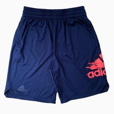Adidas Shorts Youth Boys M 10-12 Navy Blue Neon Logo Aeroready Athletic Sports
