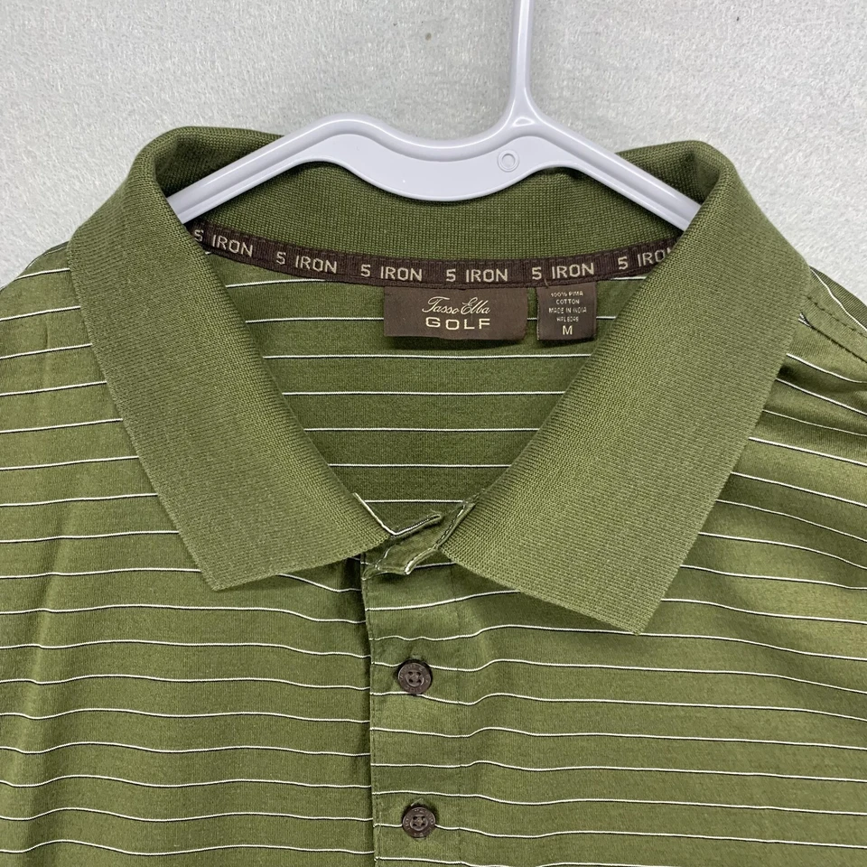 Tasso Ella Polo Shirt Mens Medium Green Golf Striped Short Sleeve Pima Cotton - Image 4 of 4