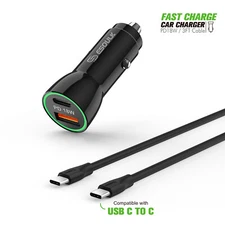 For TCL 20 A 5G T768S 18W Car Charger PD & USB-A w 3ft C to C Cable 