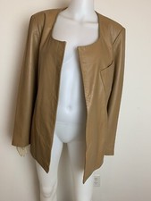 Women's Spiegel Caramel Brown Leather Open Front Jacket, Size 16, Pre-owned