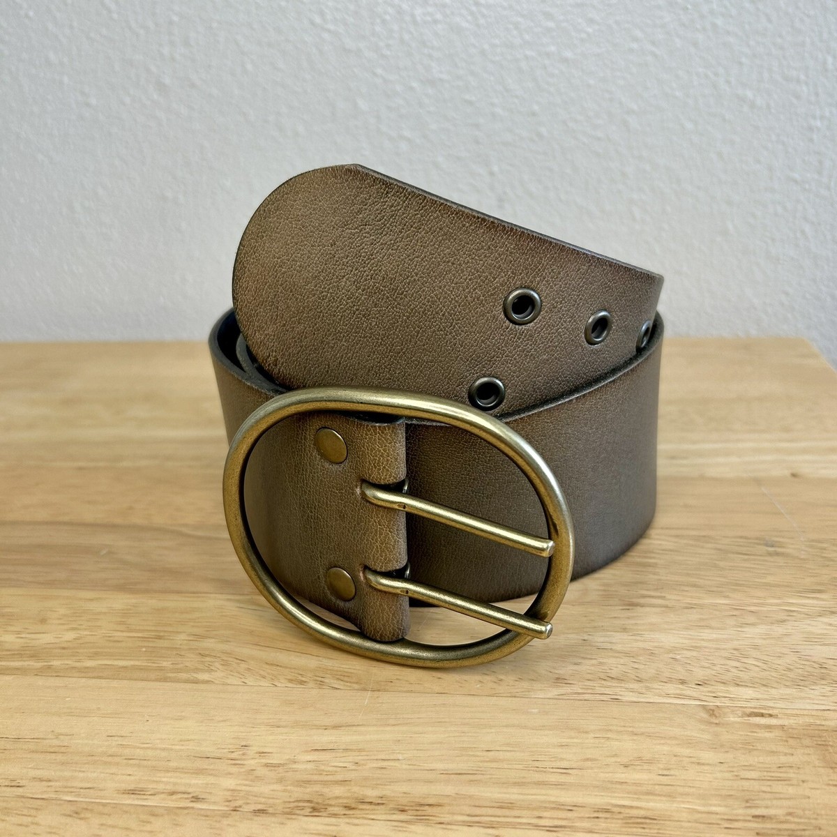 Double Prong Linea Pelle Hand Made Solid Brass Buckle Brown  display picture 3