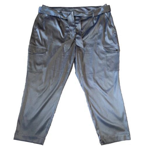 WHITE HOUSE BLACK MARKET Satin Cargo Jogger Taper Ankle Womens 16S Pewter Pants